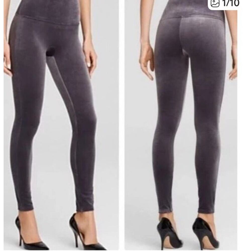 Spanx Women Gray Velvet High Rise Pull On Leggings M
